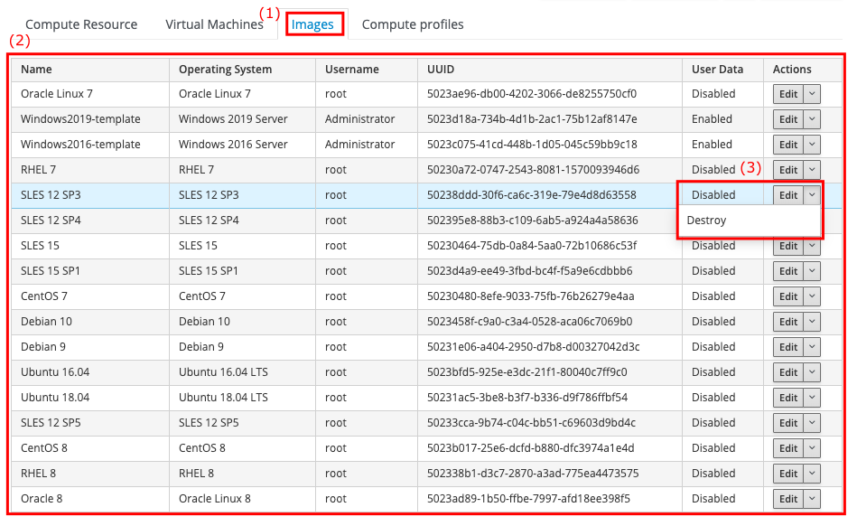 VMware images tab