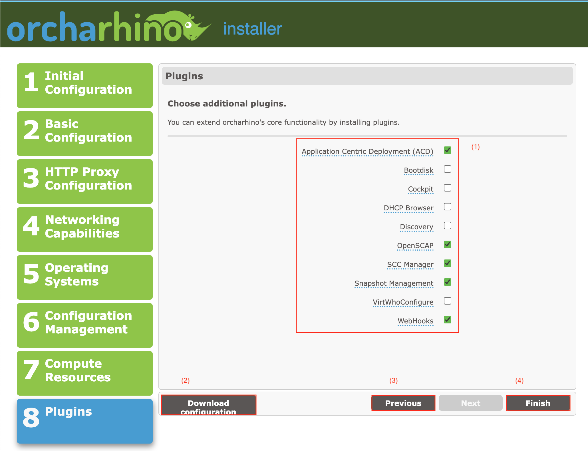 Selecting plugins in orcharhino Web Installer