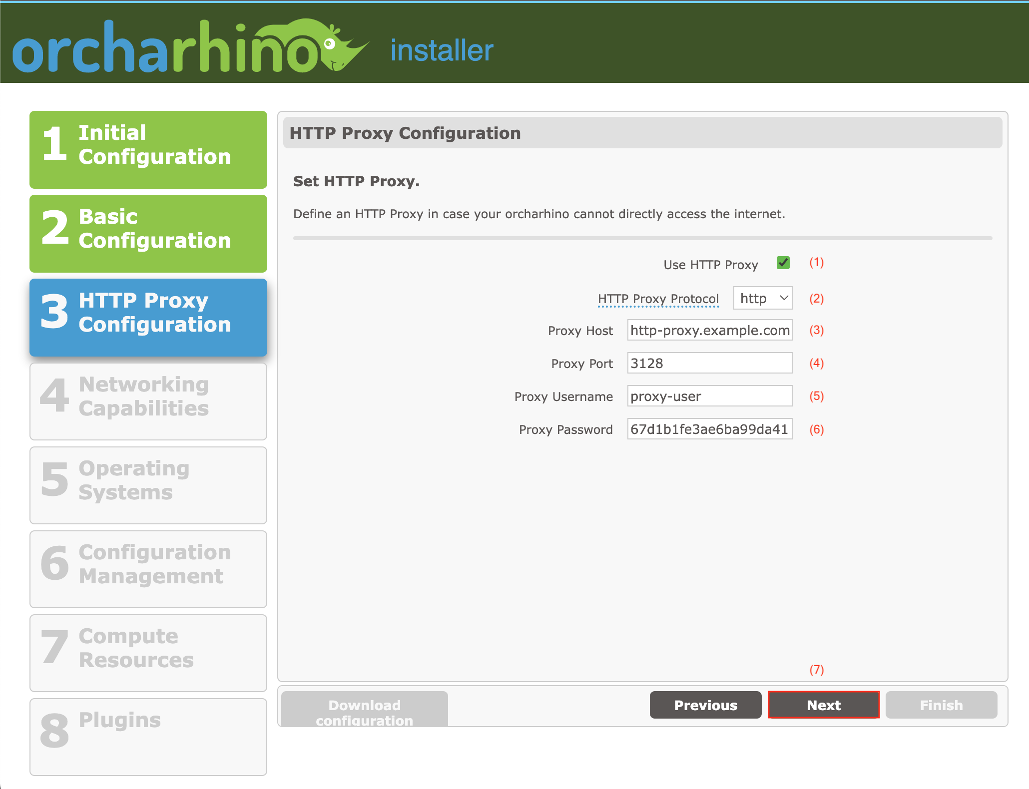 Setting HTTP proxy configuration in orcharhino Web Installer