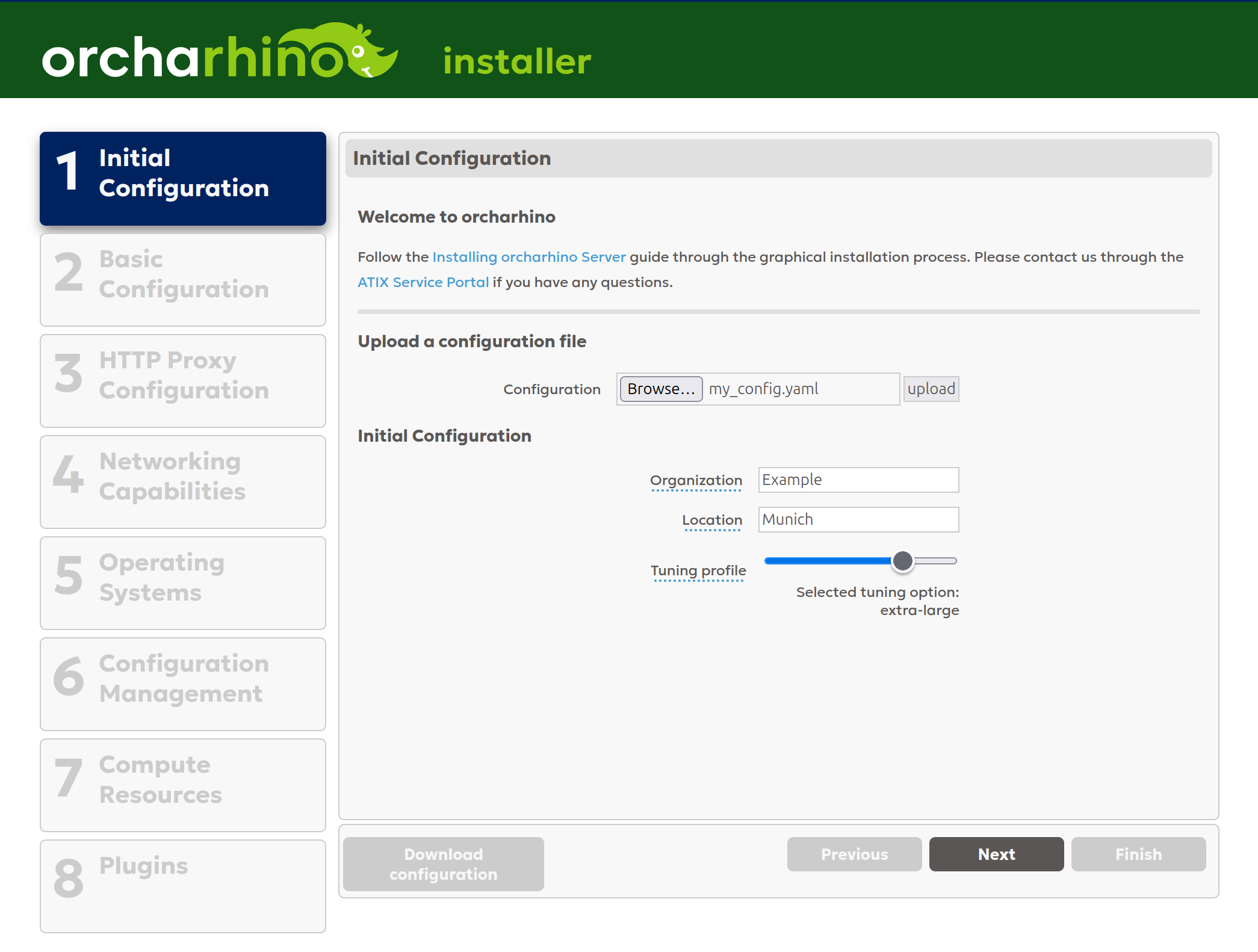 Setting initial configuration in orcharhino Installer GUI