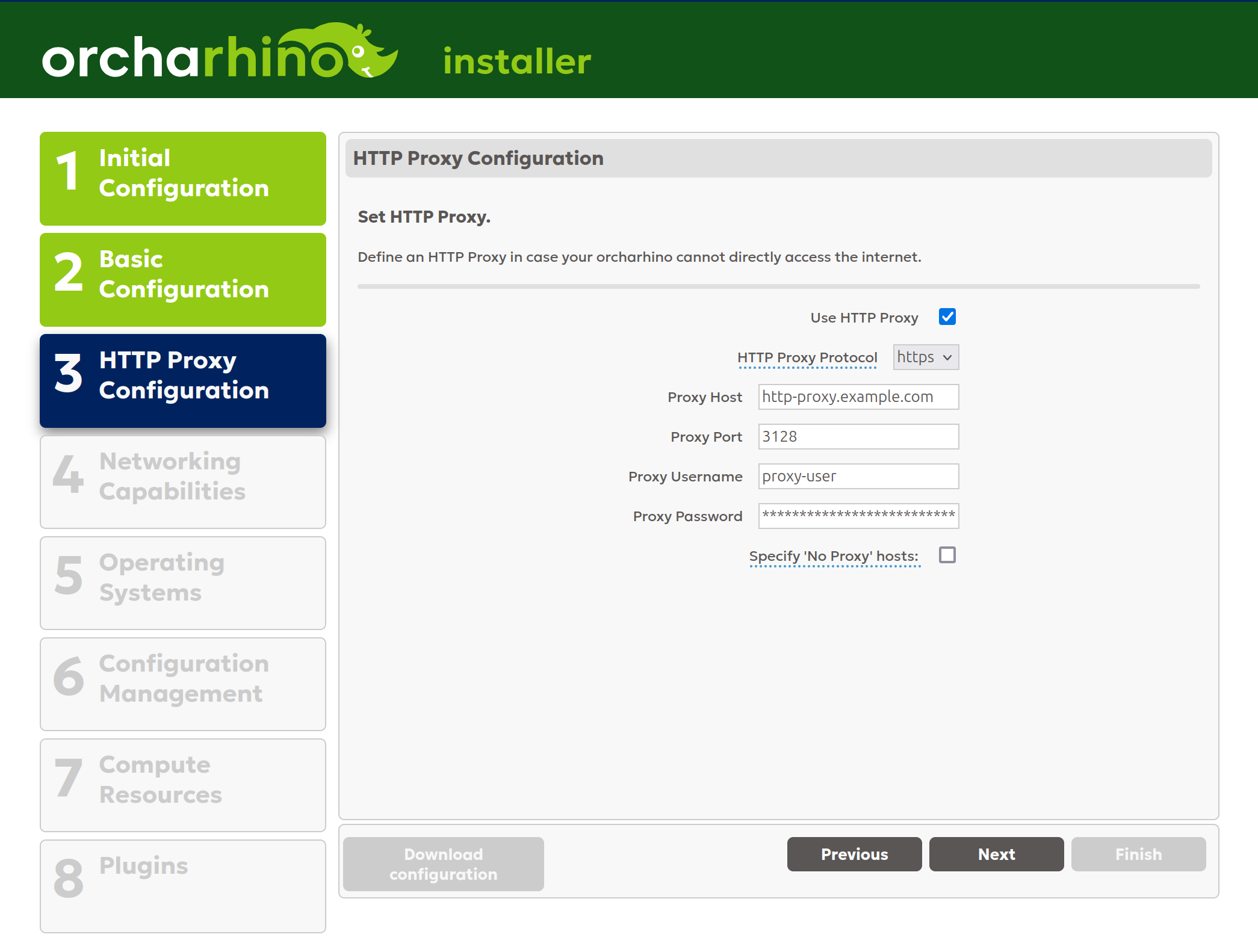 Setting HTTP proxy configuration in orcharhino Installer GUI