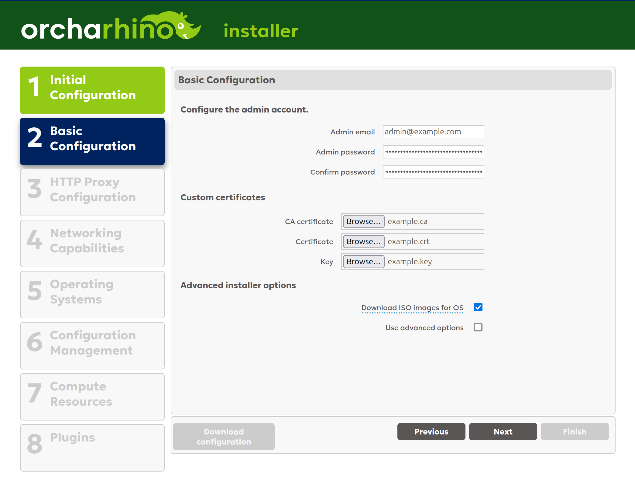 Setting basic configuration in orcharhino Installer GUI