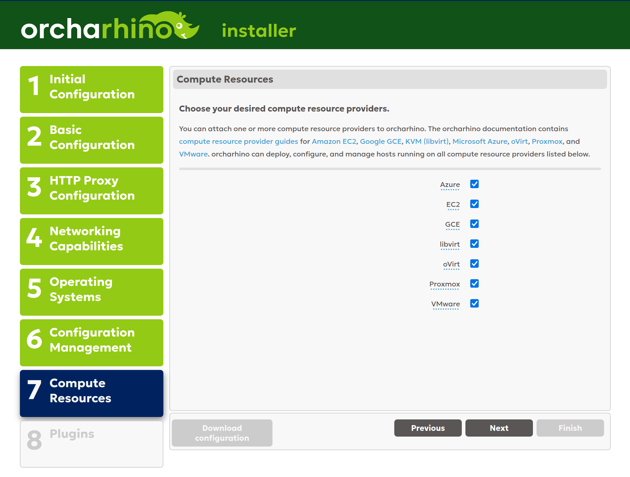 Selecting compute resources in orcharhino Installer GUI