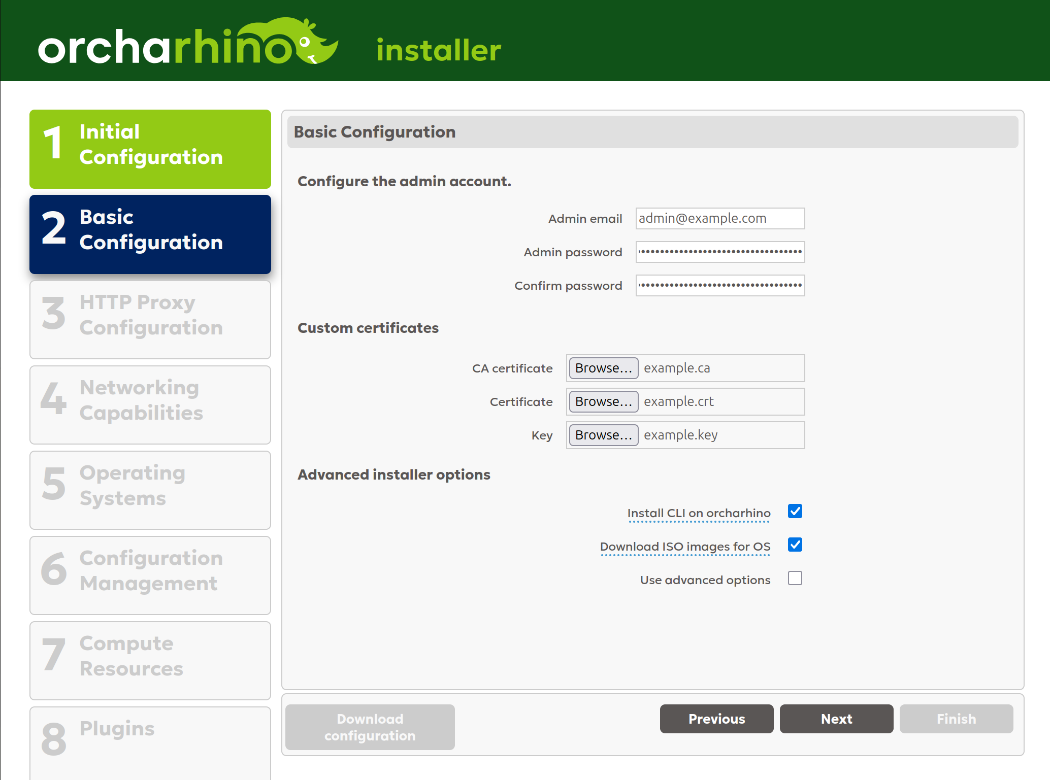 Setting basic configuration in orcharhino Installer GUI