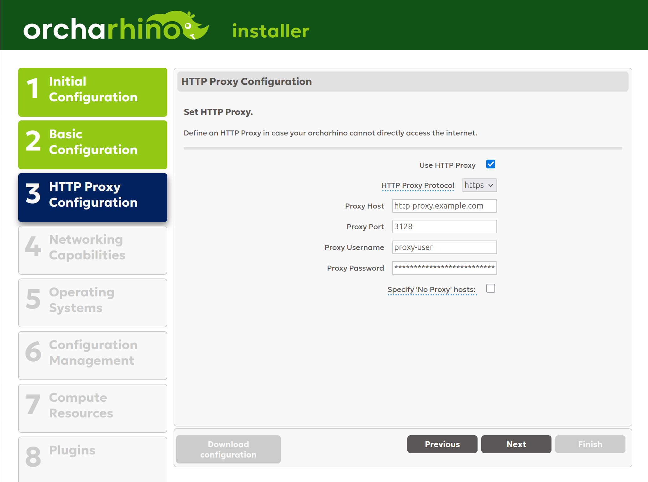 Setting HTTP proxy configuration in orcharhino Installer GUI
