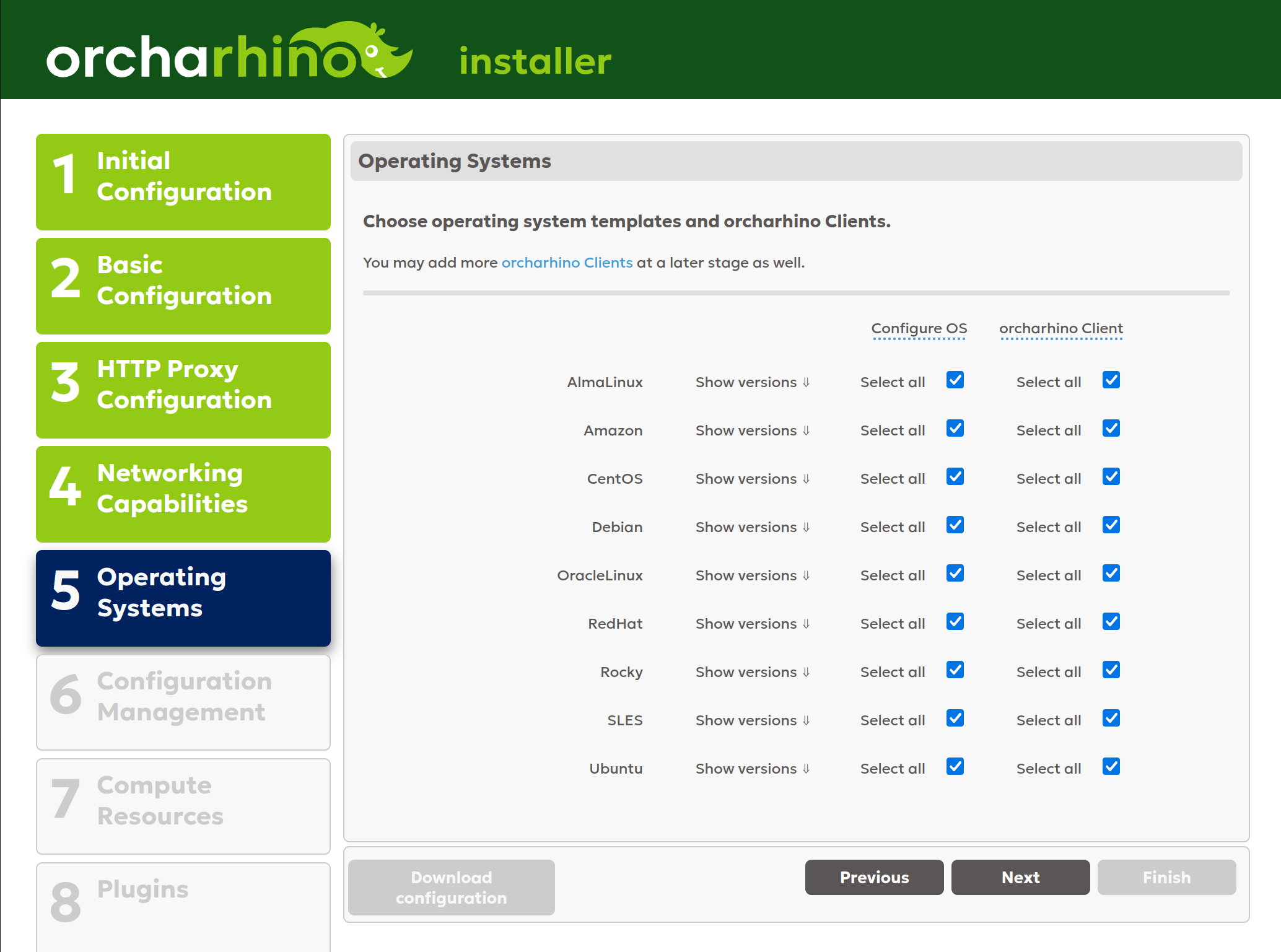 Selecting operating systems in orcharhino Installer GUI