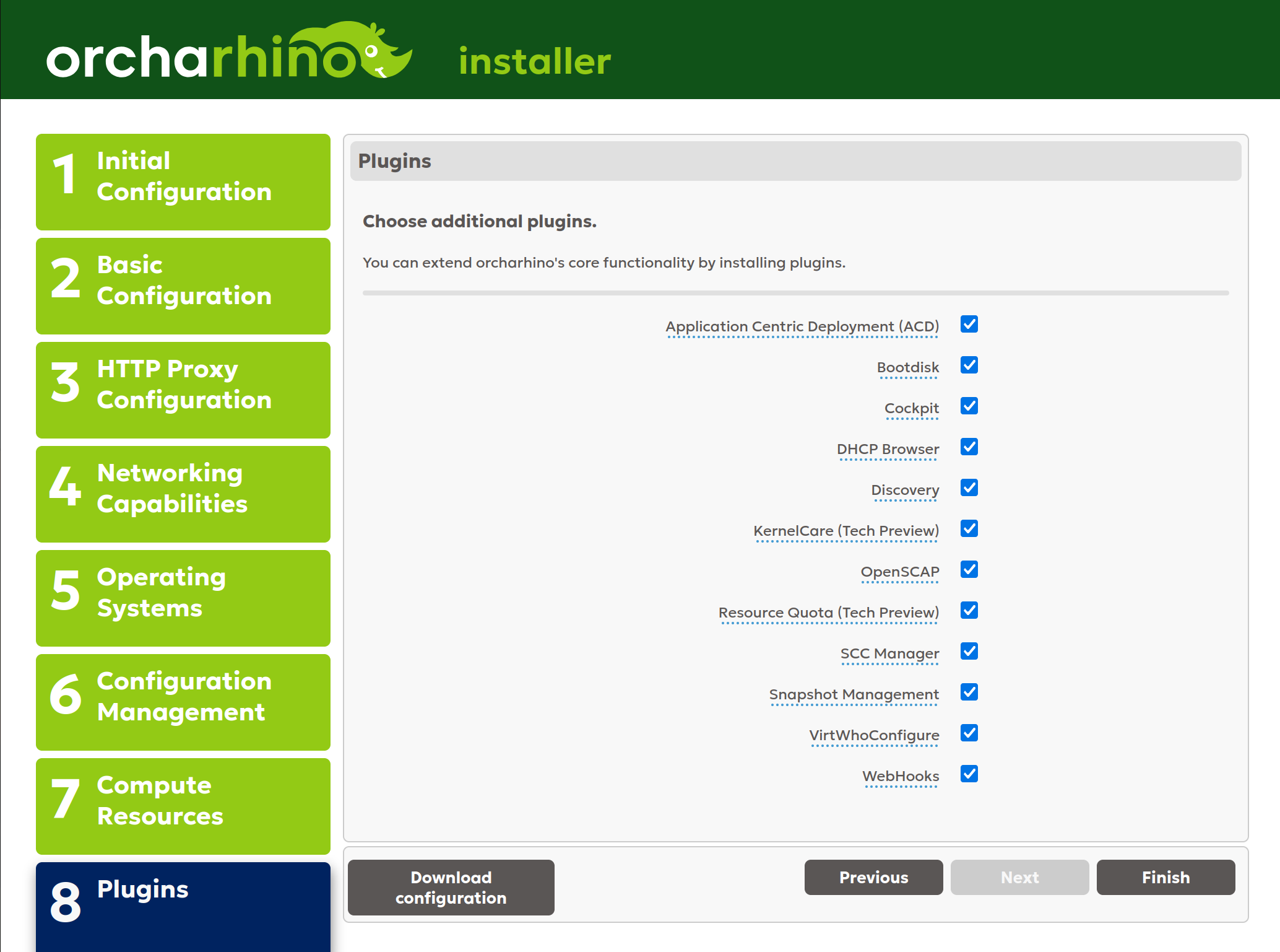 Selecting plugins in orcharhino Installer GUI