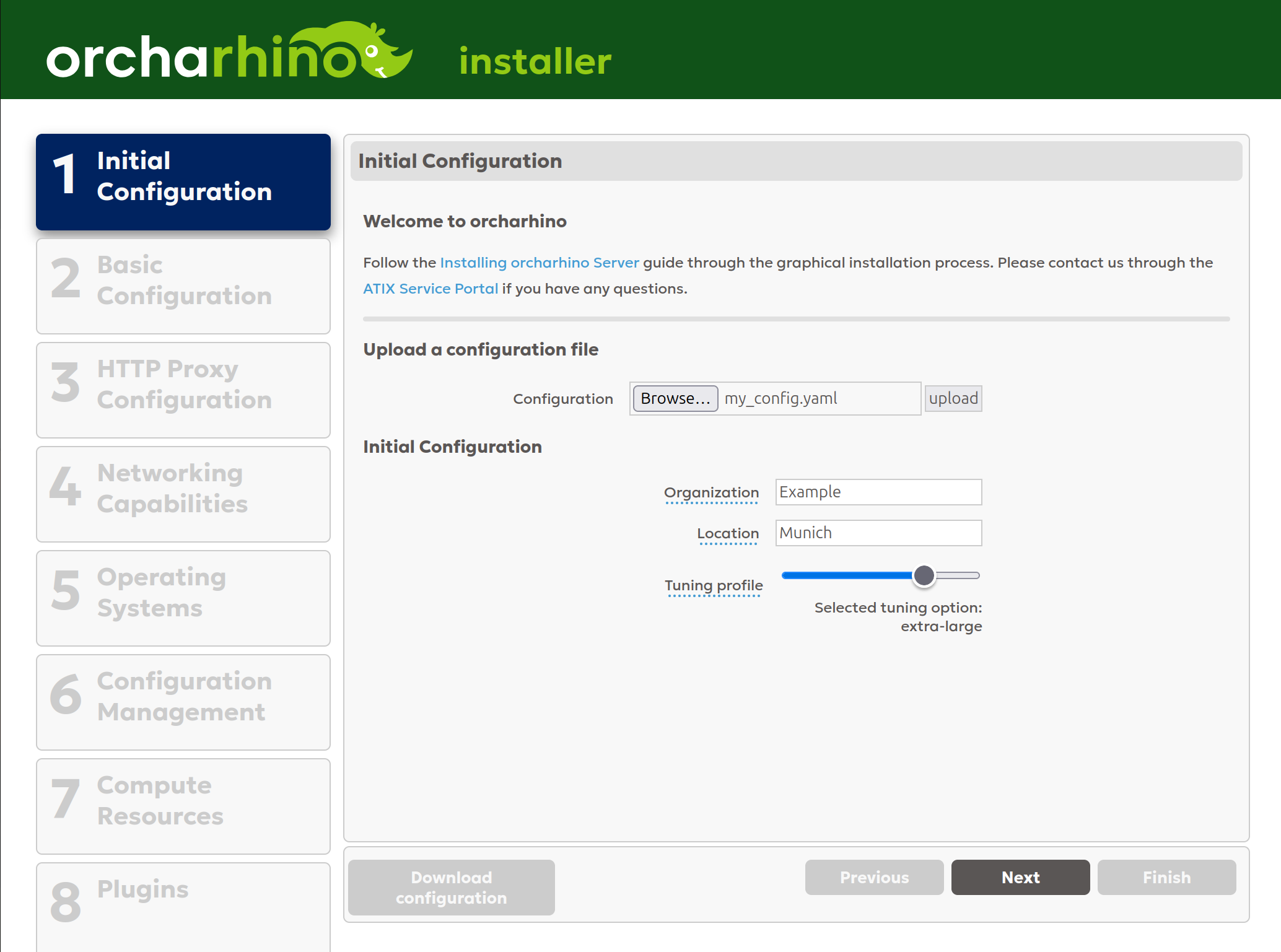 Setting initial configuration in orcharhino Installer GUI