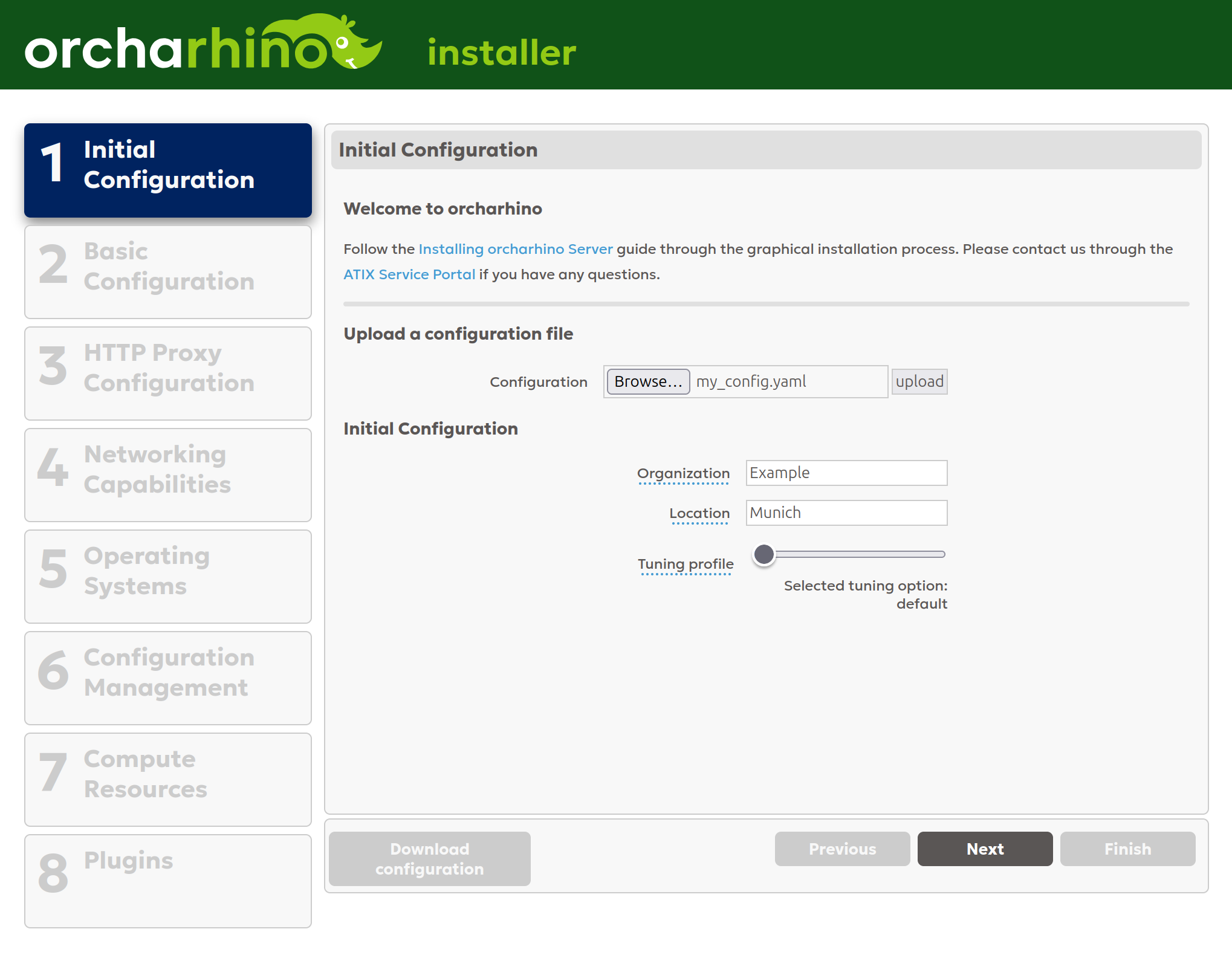 Setting initial configuration in orcharhino Installer GUI