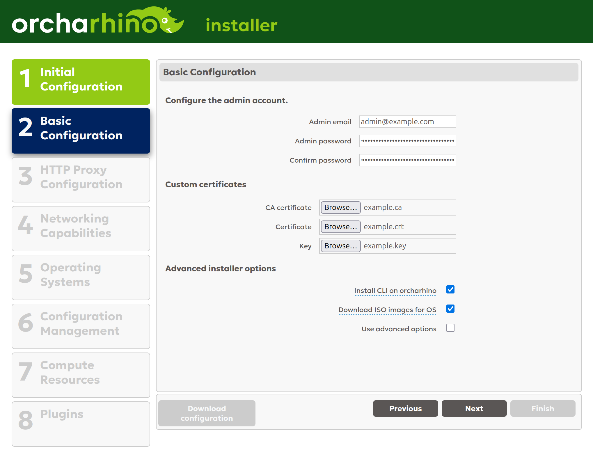 Setting basic configuration in orcharhino Installer GUI