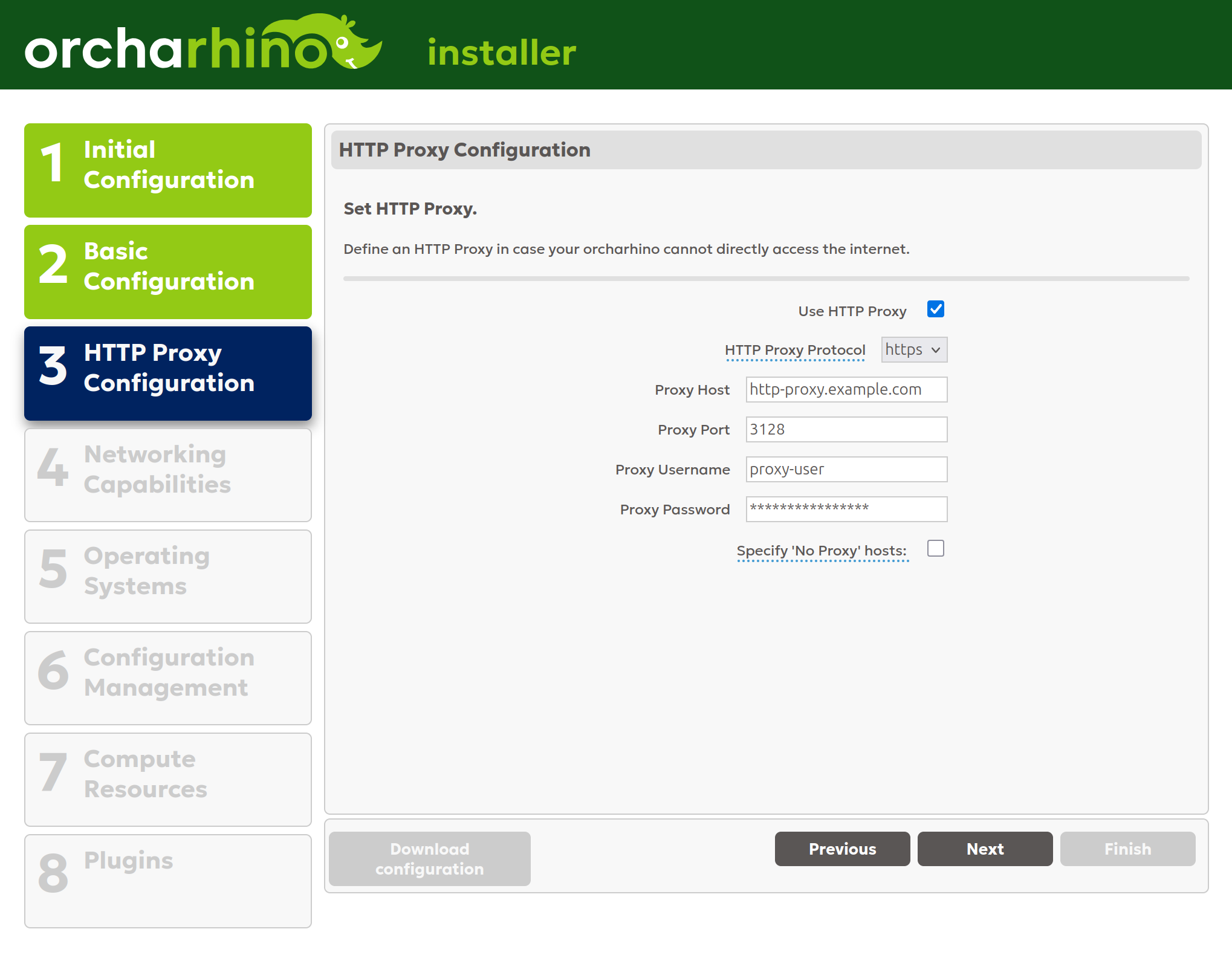Setting HTTP proxy configuration in orcharhino Installer GUI