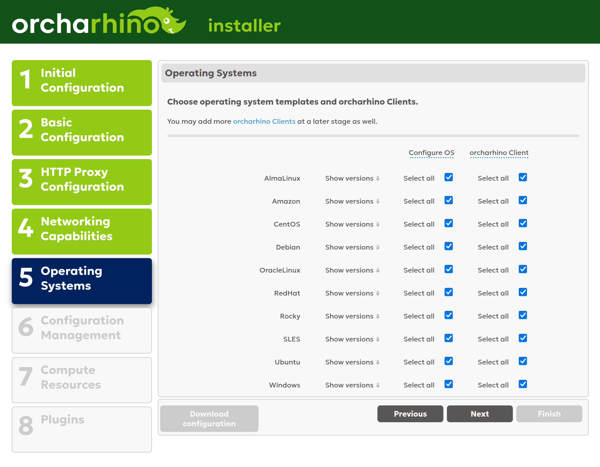 Selecting operating systems in orcharhino Installer GUI