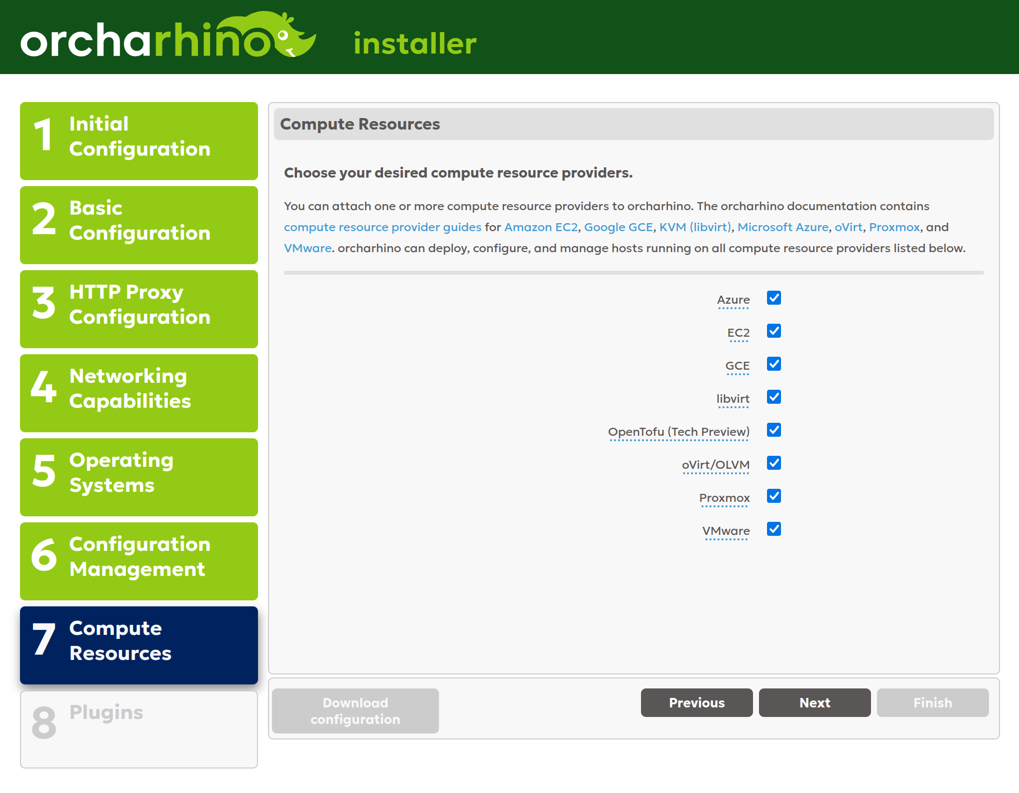 Selecting compute resources in orcharhino Installer GUI