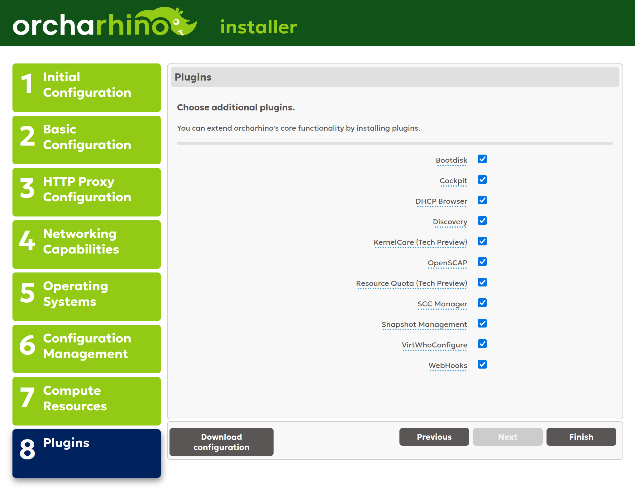 Selecting plugins in orcharhino Installer GUI