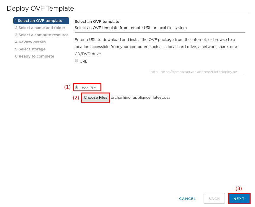 Selecting OVF Template