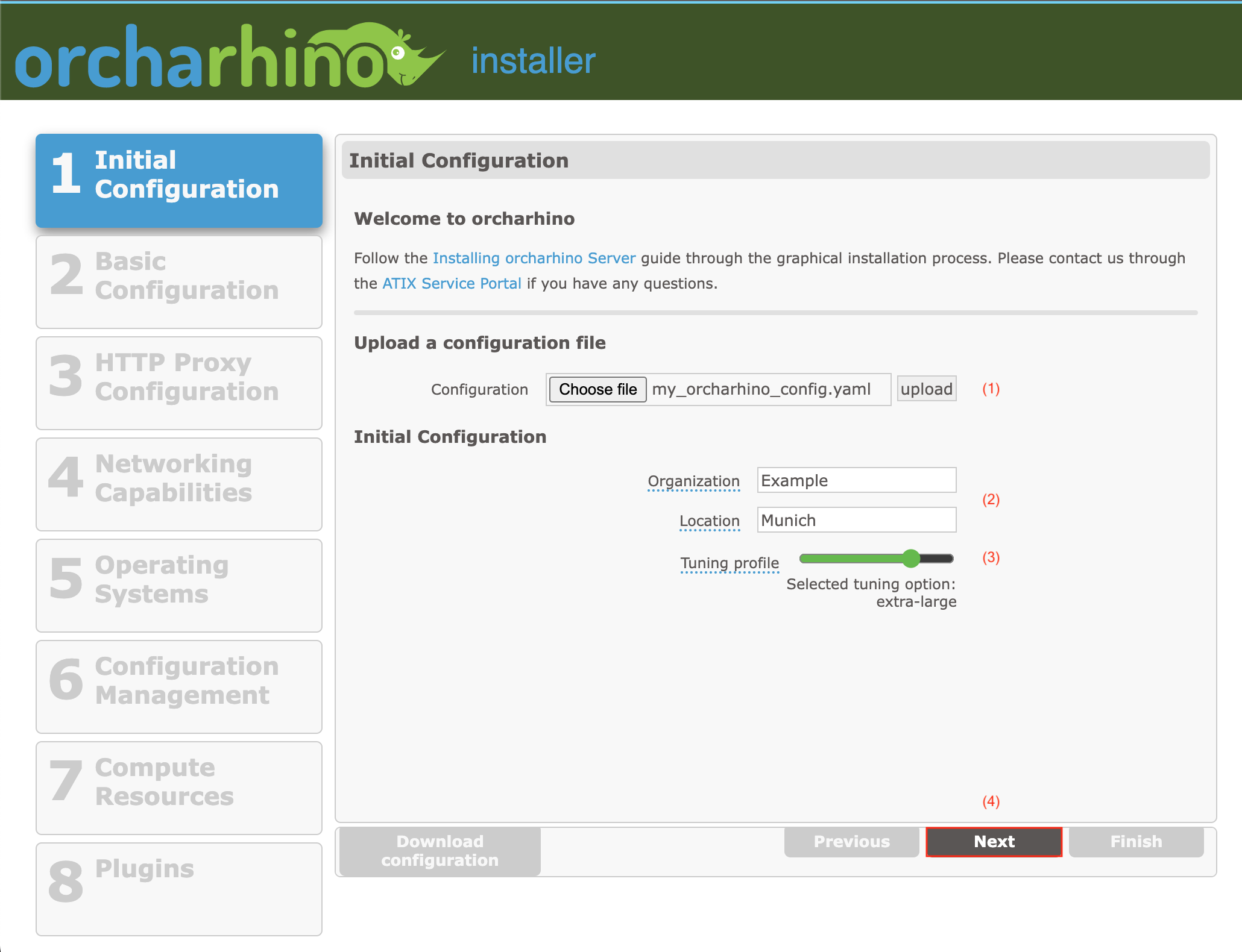 Setting initial configuration in orcharhino Installer GUI
