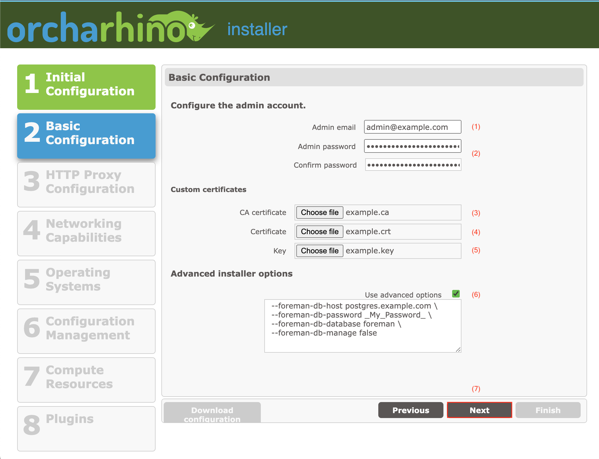 Setting basic configuration in orcharhino Installer GUI